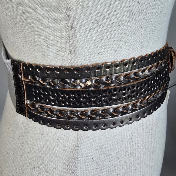 Anthropologie New Linea Pelle Leather Metallic Woven Statement Belt Size Large - Picture 4 of 9